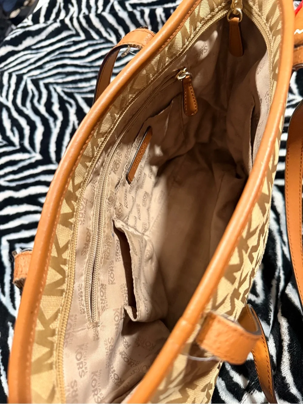 Michael Kors Beige/Tan MK Logo Canvas Tote